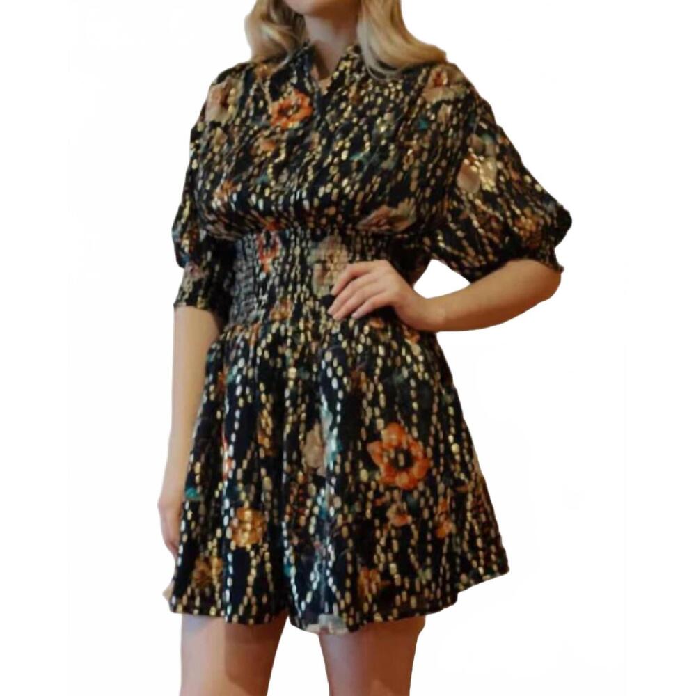 NEW NEVER A WALLFLOWER cynthia mini dress in dark floral/metallic